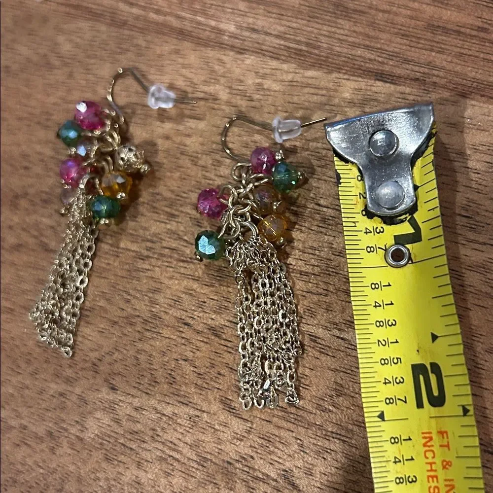 Colorful Beaded Chain Tassel Earrings Dangle Drop Chains Chic Elegant Gold